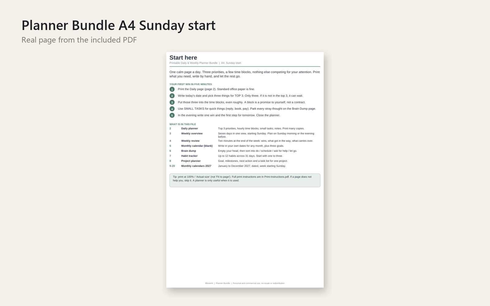 Planner Bundle A4 Sunday start