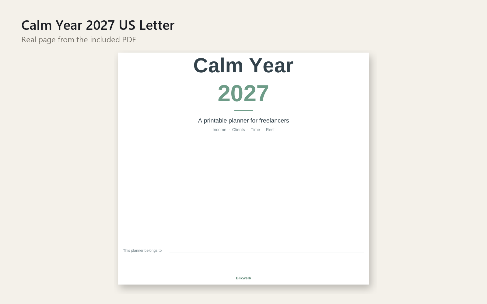 Calm Year 2027 US Letter