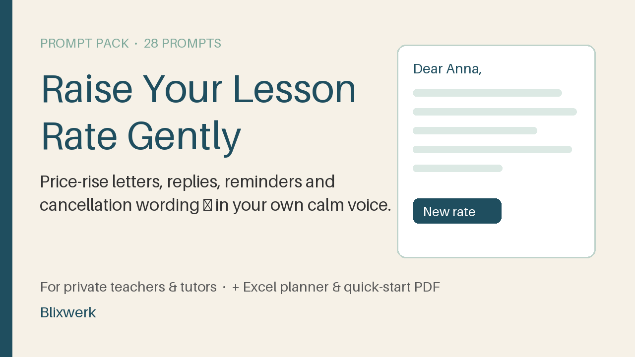 Raise Your Lesson Rate Gently – Price-Rise Letter Prompt Pack
