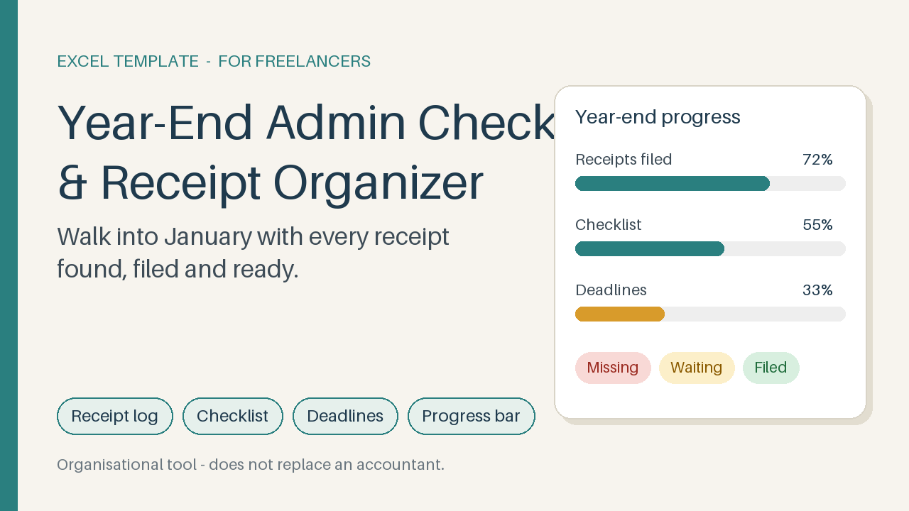 Year-End Admin Checklist & Receipt Organizer for Freelancers (Excel)